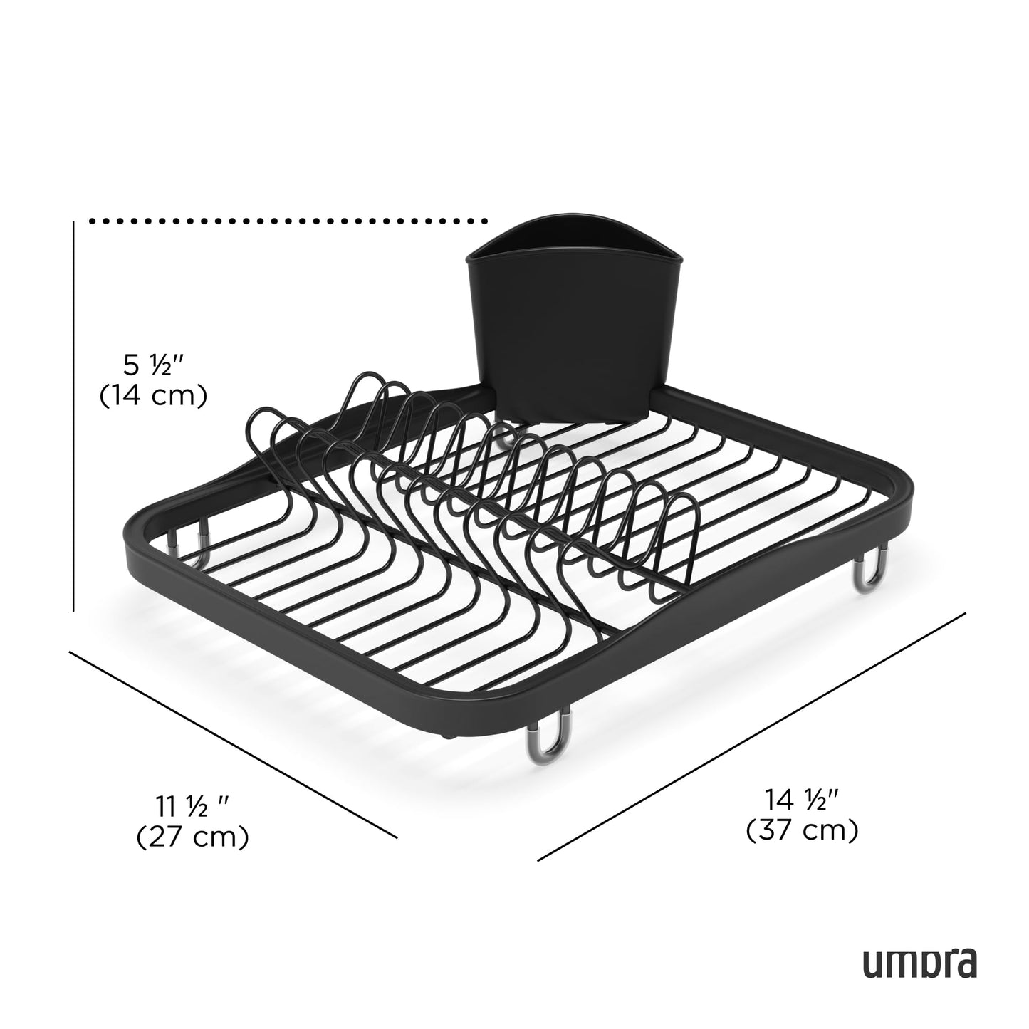 Umbra Sinkin Dish Drying Rack – Drainer Caddy with Removable Cutlery Holder – Use in Sink or On Counter, Standard, Black Umbra