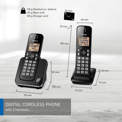 Panasonic DECT 6.0 Expandable Cordless Phone with Call Block - 2 Cordless Handsets - KX-TGC382CB (Black)