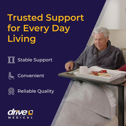 Drive Medical 13067 Non Tilt Top Overbed Table with Wheels, BedSide Table, Adjustable Overbed Rolling Table, Adjustable Standing Desk or Hospital Tray Table with Secure Height Adjustment, Silver Vein