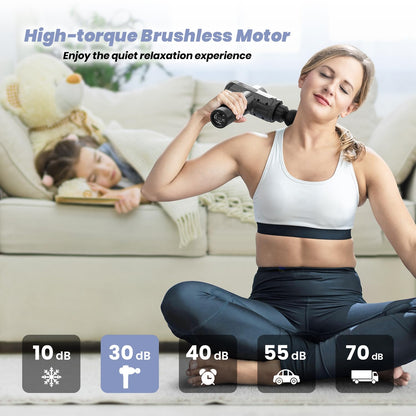 Muscle Massage Gun Deep Tissue Percussion Massager - Portable Handheld Sport Massagers for Athletes, Quiet & Powerful Brushless Motor Cordless, 20 Speed Level,Wattne W2 (Grey)