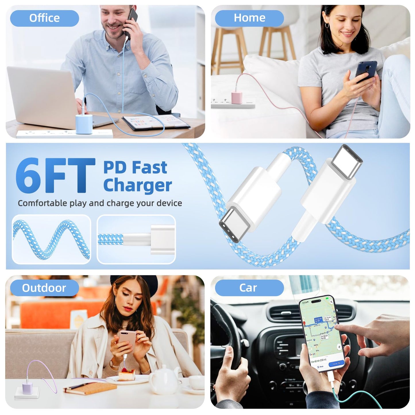 4 Pack USB C Charger for iPhone 16 15 Charger Fast Charging, 20W USB C Fast Charger Block with 6FT USB C to C Cable for iPhone 16 15 Pro Max/15 Plus/iPad Pro12.9/11,iPad Air,iPad mini Android Phones