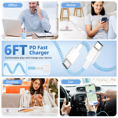 4 Pack USB C Charger for iPhone 16 15 Charger Fast Charging, 20W USB C Fast Charger Block with 6FT USB C to C Cable for iPhone 16 15 Pro Max/15 Plus/iPad Pro12.9/11,iPad Air,iPad mini Android Phones