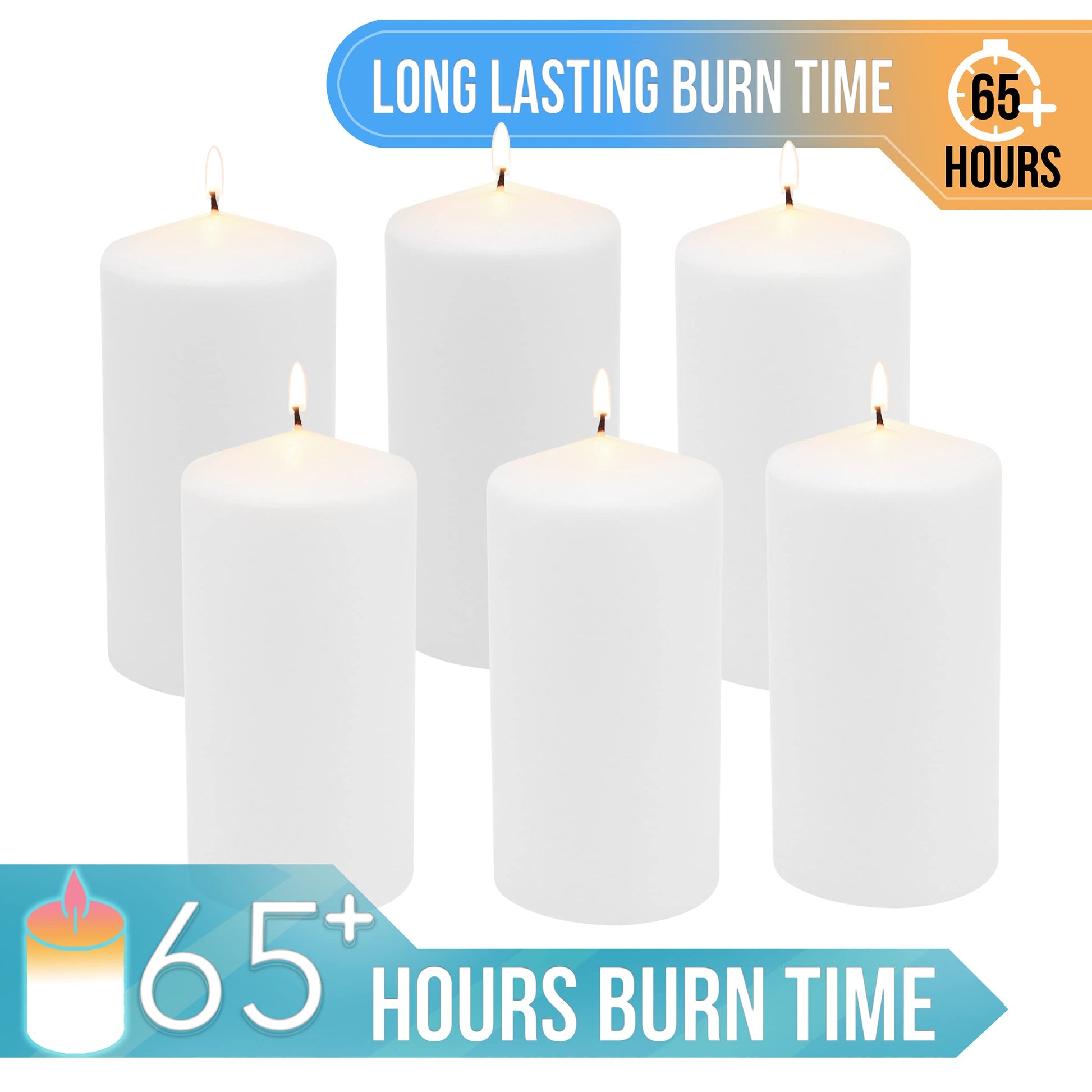 Stonebriar Unscented White Tall Pillar Candles, 65 Hour Burning Candle Pillars, Perfect for Decor, Weddings, Emergencies 3" X 6", 6 Count Stonebriar