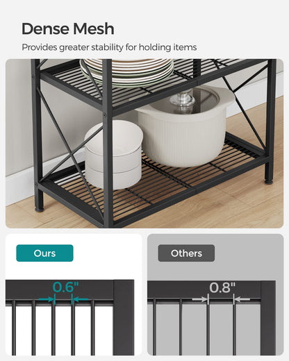 SONGMICS 5-Tier Metal Storage Rack, Shelving Unit with X Side Frames, Dense Mesh, 12.6 x 23.6 x 57.3 Inches, for Entryway, Kitchen, Living Room, Bathroom, Industrial Style, Ink Black UBSC165B01 SONGMICS