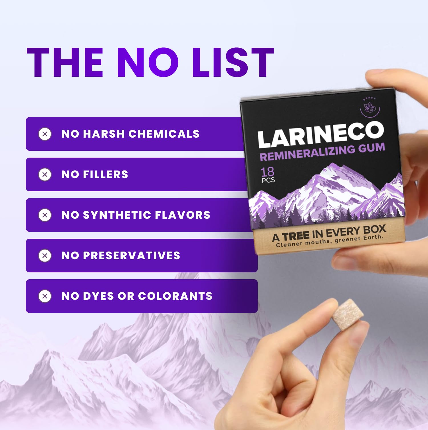 Larineco Remineralizing Gum with Nano Hydroxyapatite & Xylitol – Sugar-Free Berry Flavor – Plastic-Free, Dye-Free, Aspartame-Free – Natural Base – 36 Pieces (2 Pack)