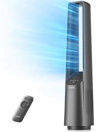 PELONIS 40" Bladeless Tower Fan - Ultra Quiet (20 dB) DC Motor, 6 Speeds, 4 Modes, Remote Control, 7H Timer, 90° Oscillation, Safe for Kids & Pets, Ideal for Bedroom, Home, Office PELONIS