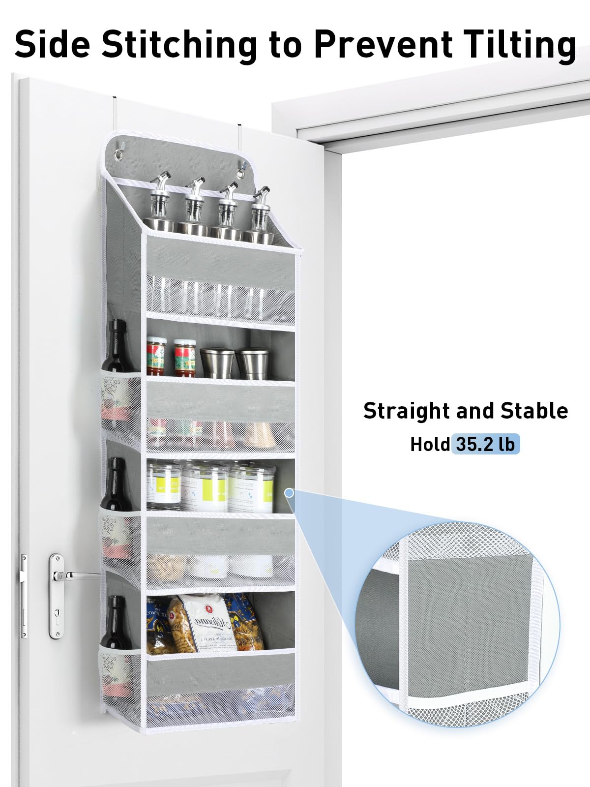 Yecaye 1 Pack Over the Door Organizer, 35.2lbs Load Closet Door Organizer Hanging, Swing-proof Diaper Organizer Storage with 4 Big Pockets 6 Mesh Pockets for Nursery Newborn Baby Essentials Stuff