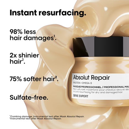 L'Oreal Professionnel Absolut Repair Resurfacing Mask, Premium Hair Care, Omega-9 Hydrating Treatment for Damaged Hair, 250 ML - Available at All In One Marketplace Canada