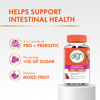 Align DUALBIOTIC PREbiotic + PRObiotic Gummies for Women & Men, Helps Support a Healthy Digestive System, Made With Naturally Fruit Flavours, 60 Count - Available at All In One Marketplace Canada