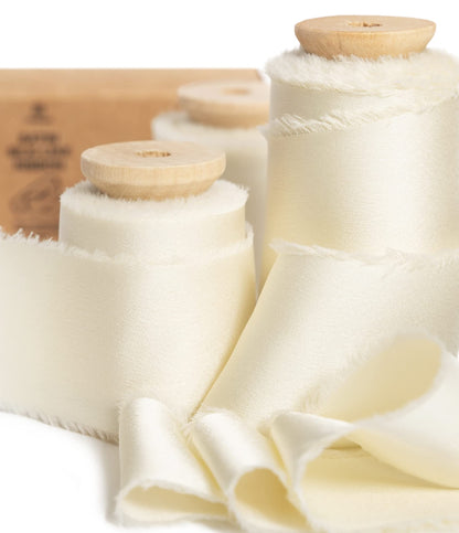 Vitalizart White Silk Satin Ribbon 1-1/2 inch x 15 Ivory Handmade Frayed Ribbons for Gift Wrapping Baby Shower Wedding Bridal Bouquets Holiday Decor Cream 🍁 All In One Marketplace Canada