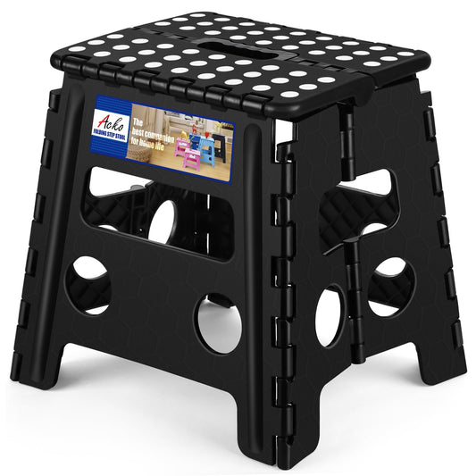 Acko Folding Step Stool 13 inch Heavy Duty Plastic Foldable Step Stool for Adults and Kids, Premium Black Step Stool Toddler, Small Collapsible Fold Up Stepping Stool Kitchen Bathroom Step Stool