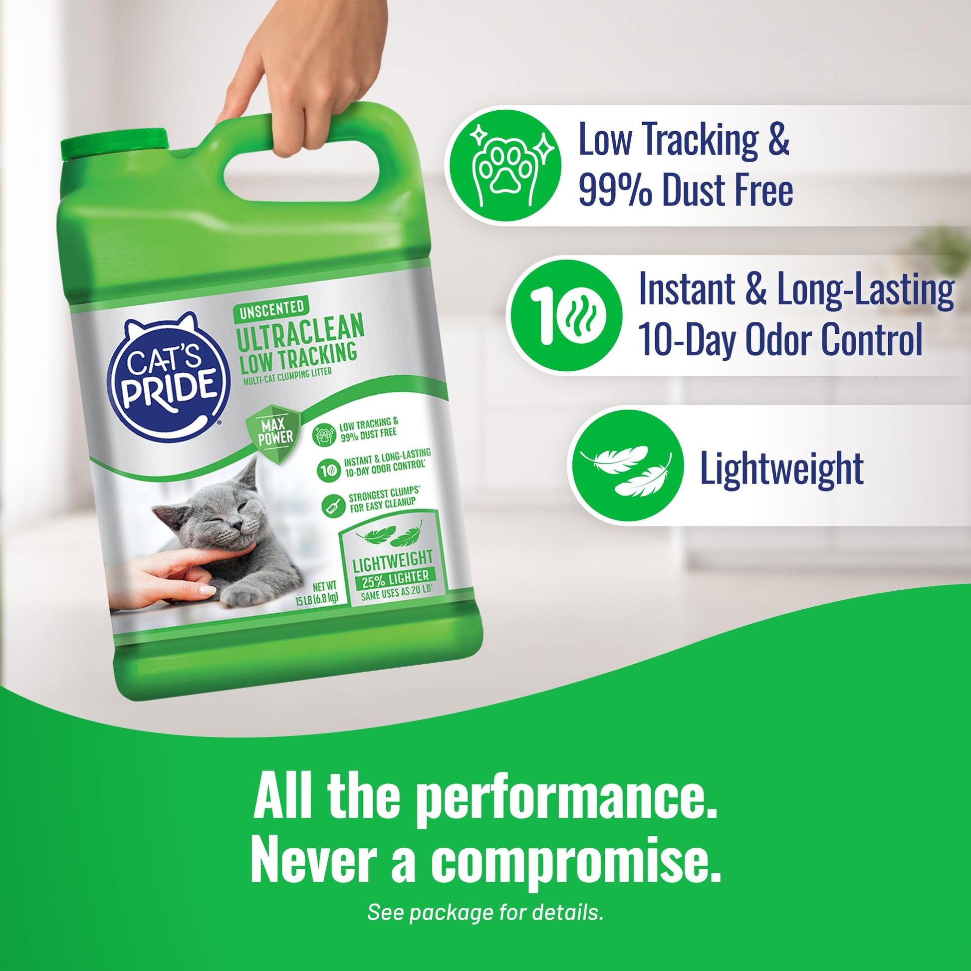 Cat's Pride Max Power: UltraClean Low Tracking Multi-Cat Clumping Litter - Keeps Paws & Home Clean - Up to 10 Days of Powerful Odor Control - 99% Dust Free - Unscented, 15 Pounds Cat's Pride
