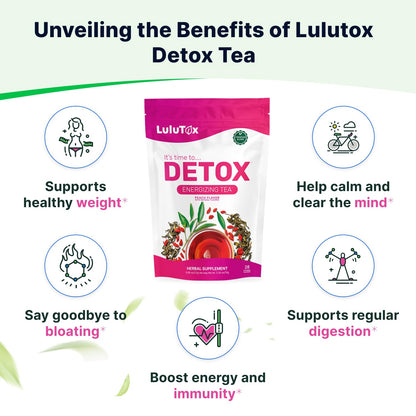 LULUTOX Detox Tea - Dandelion, Ginseng & Ginger Herbal Blend - Natural Weight & Digestive Support - Vegan, Laxative-Free, Peach (28 Servings)