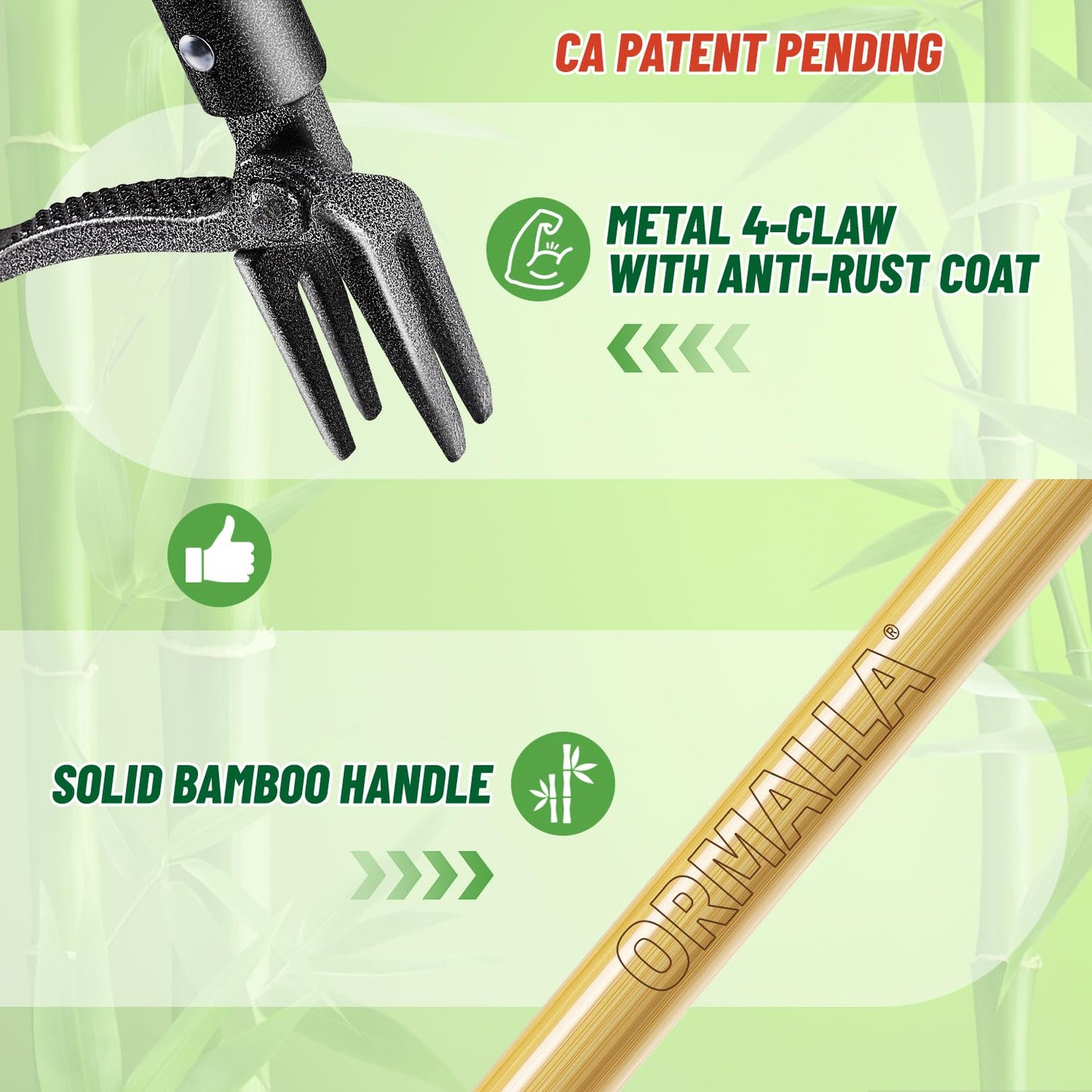 ORMALLA Weed Puller, 43.7in Long Handle Weed Remover, Dandelion Removal Tool, Natural Bamboo Handle and 4 Claws, Stand Up Garden Weed Root Remover, Pet Friendly (43.7in) - Available at All In One Marketplace Canada