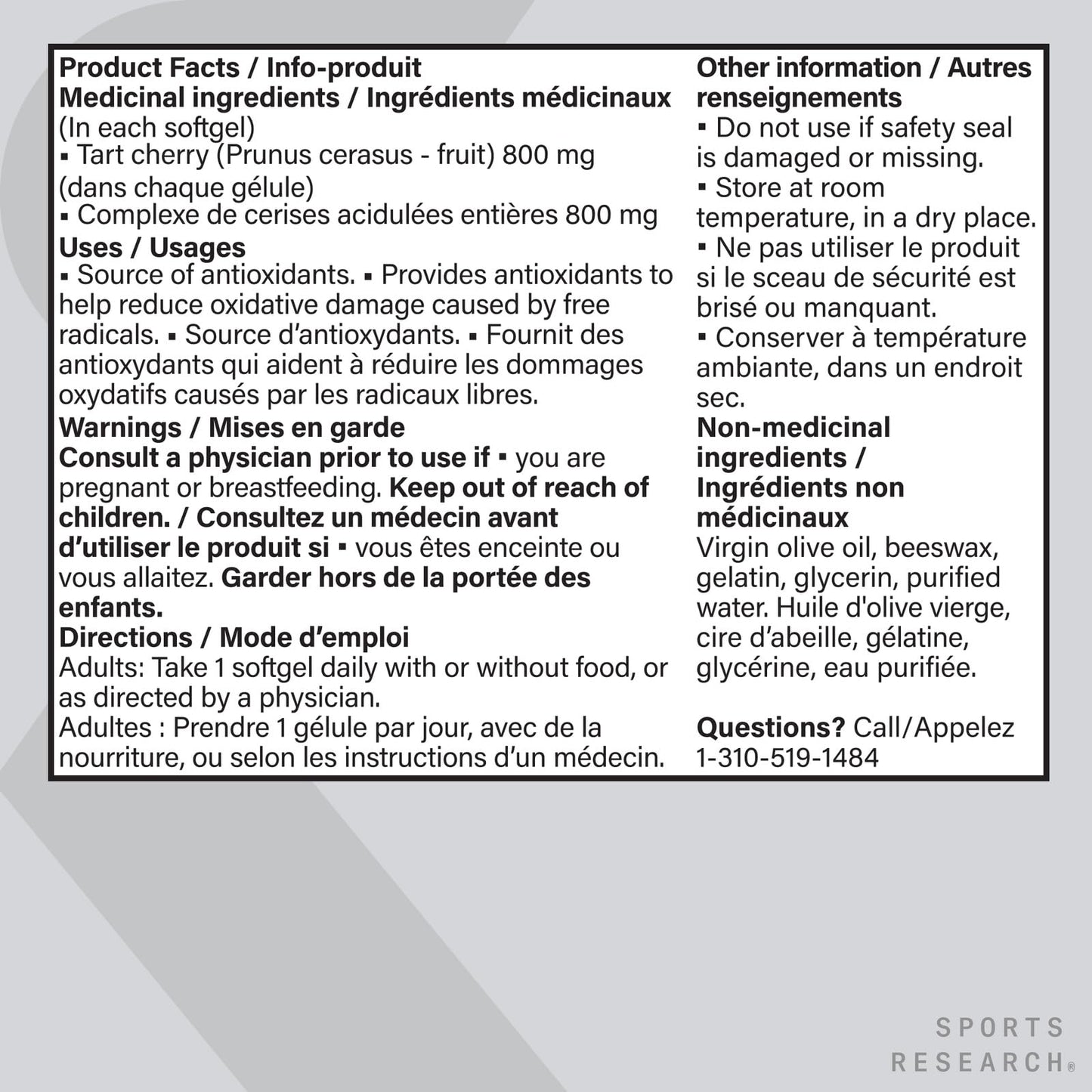 Sports Research® Tart Cherry Concentrate - Made from Organic Montmorency Tart Cherries - Fruit Complex - Non-GMO & Gluten Free Formula - 60 Liquid Softgels for Daily Use - Available at All In One Marketplace Canada