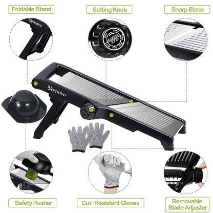 Blamovo Mandoline Slicer for Kitchen, Vegetable Mandolin Slicer with Adjustable Thickness by One-Knob Control, Veggie Fruit Potato Slicer Julienne, with Safety Gloves - Available at All In One Marketplace Canada