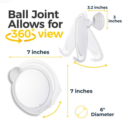 HONEYBULL Fogless Shower Mirror with Suction Mount & Swivel – Anti-Fog Acrylic Bathroom Mirror for Shaving – Built-in Razor Holder, Easy Install, Home Shower Accessory (White) - Available at All In One Marketplace Canada