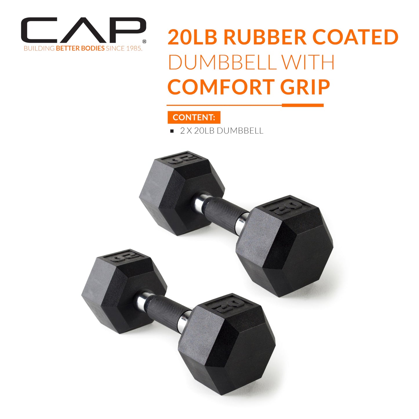 CAP Barbell 20 LB Coated Hex Dumbbell Weight Pair with Padded Grip