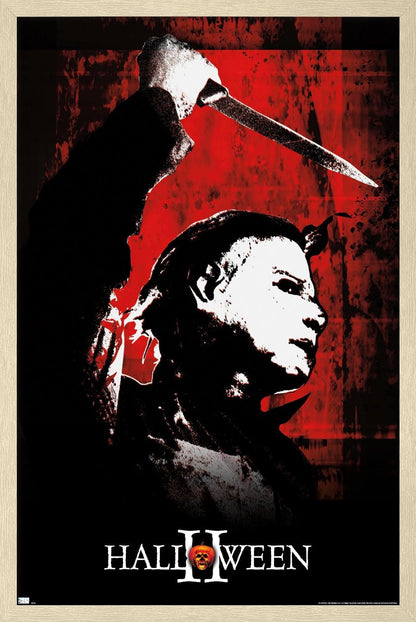 Halloween II - Affiche Murale Rouge, 56,9 cm L x 37,3 cm l, Version avec Cadre Blond