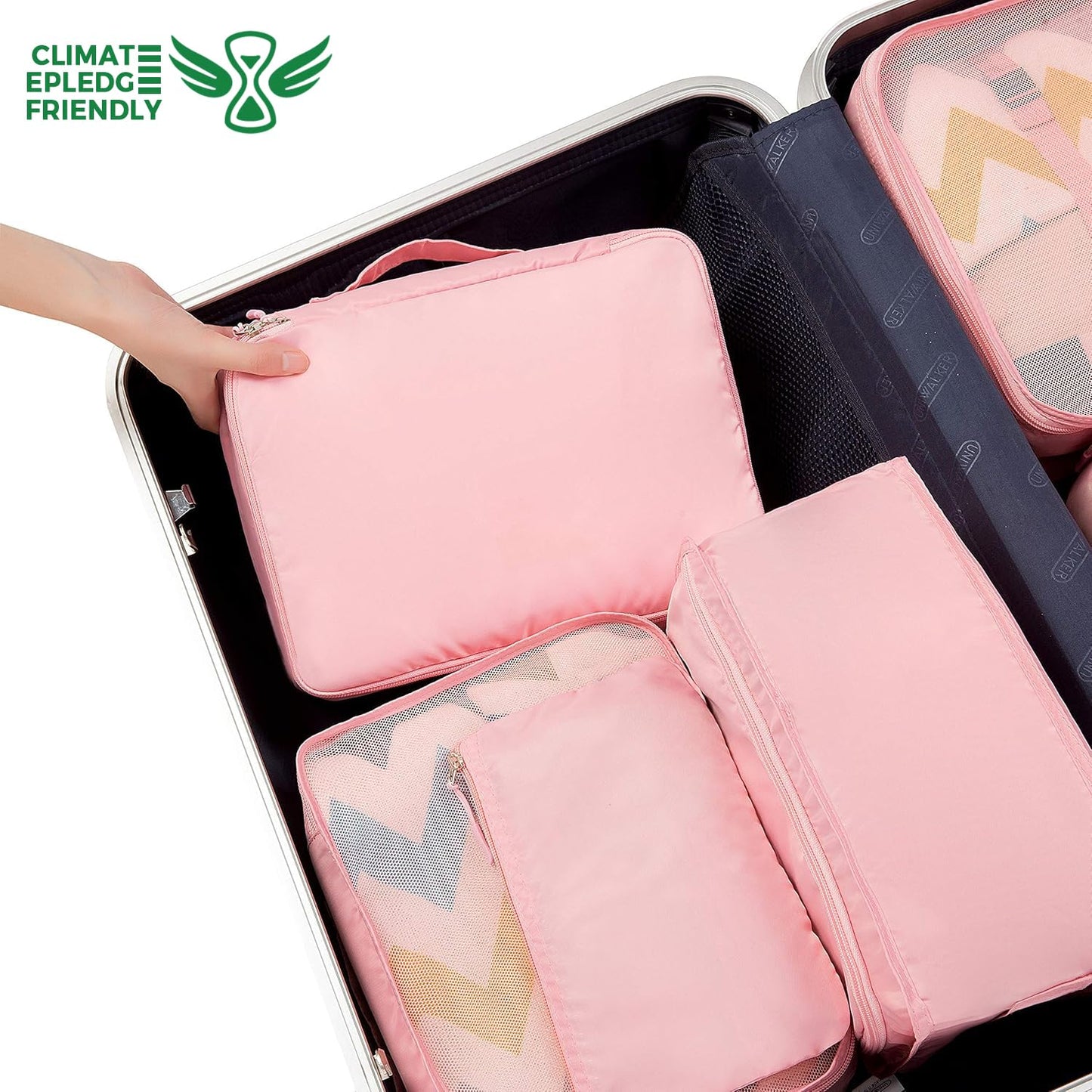 BAGAIL 8 Set Packing Cubes, Lightweight Travel Luggage Organizers with Shoe Bag, Toiletry Bag & Laundry Bag (Blush Pink)