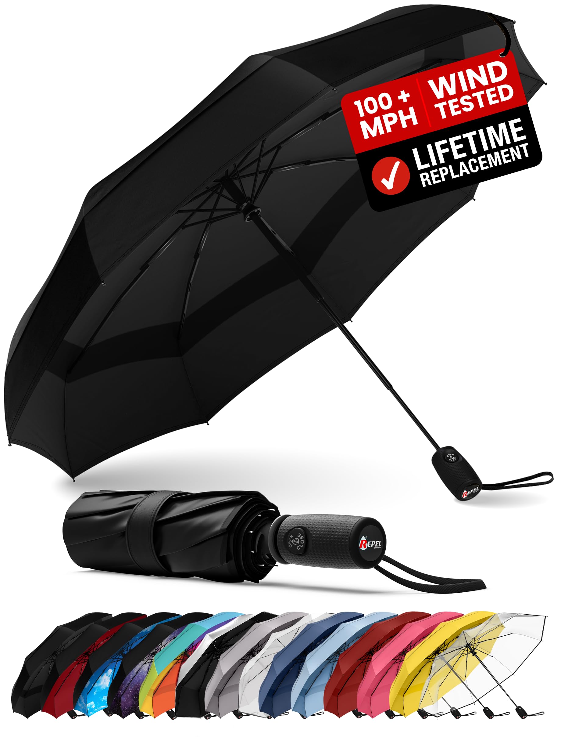 Repel Windproof Travel Umbrella - Compact & Withstands Winds up to 100MPH, Strongest Premium Auto Folding Umbrella for Rain and Sun - Durable, Light & Portable for Women & Men, Fits Backpack & Cars - Available at All In One Marketplace Canada