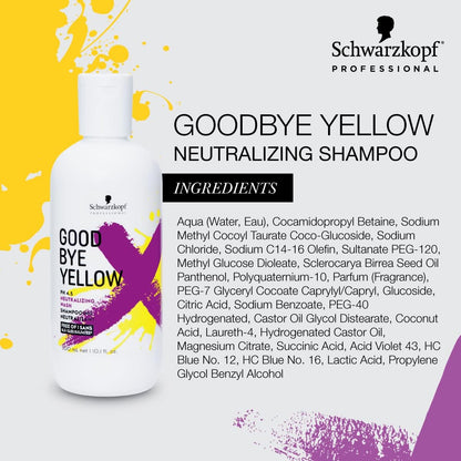 Schwarzkopf Goodbye Yellow Neutralizing Shampoo - Purple Shampoo for Blonde Hair - Colour Toner Eliminates Brassy Yellow Tones for Blonde or Bleached Hair - Paraben & Sulphate-Free - Available at All In One Marketplace Canada
