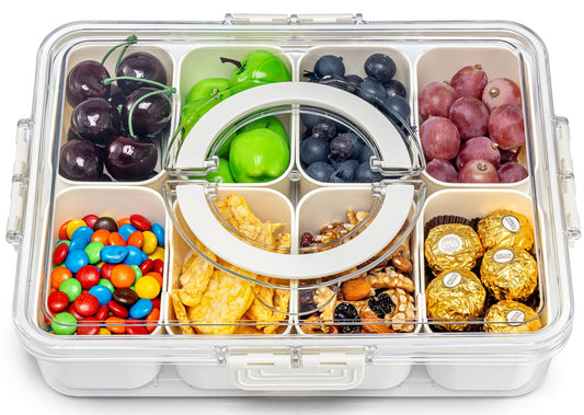 Pure Future Snackle Box Container with Handle - 8 Compartment Divided Serving Tray with Lid - Crystal Clear Charcuterie Box for Travel, Parties, Movie Nights & Daily Snacks (Hand Wash Only)