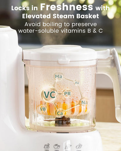 Grownsy Baby Food Maker with Steam Basket, One Step Baby Food Processor Steamer Puree Blender Grinder Mills Machine, Auto Cooking Grinding and Sterilizing for Healthy Homemade Food, BPA-Free