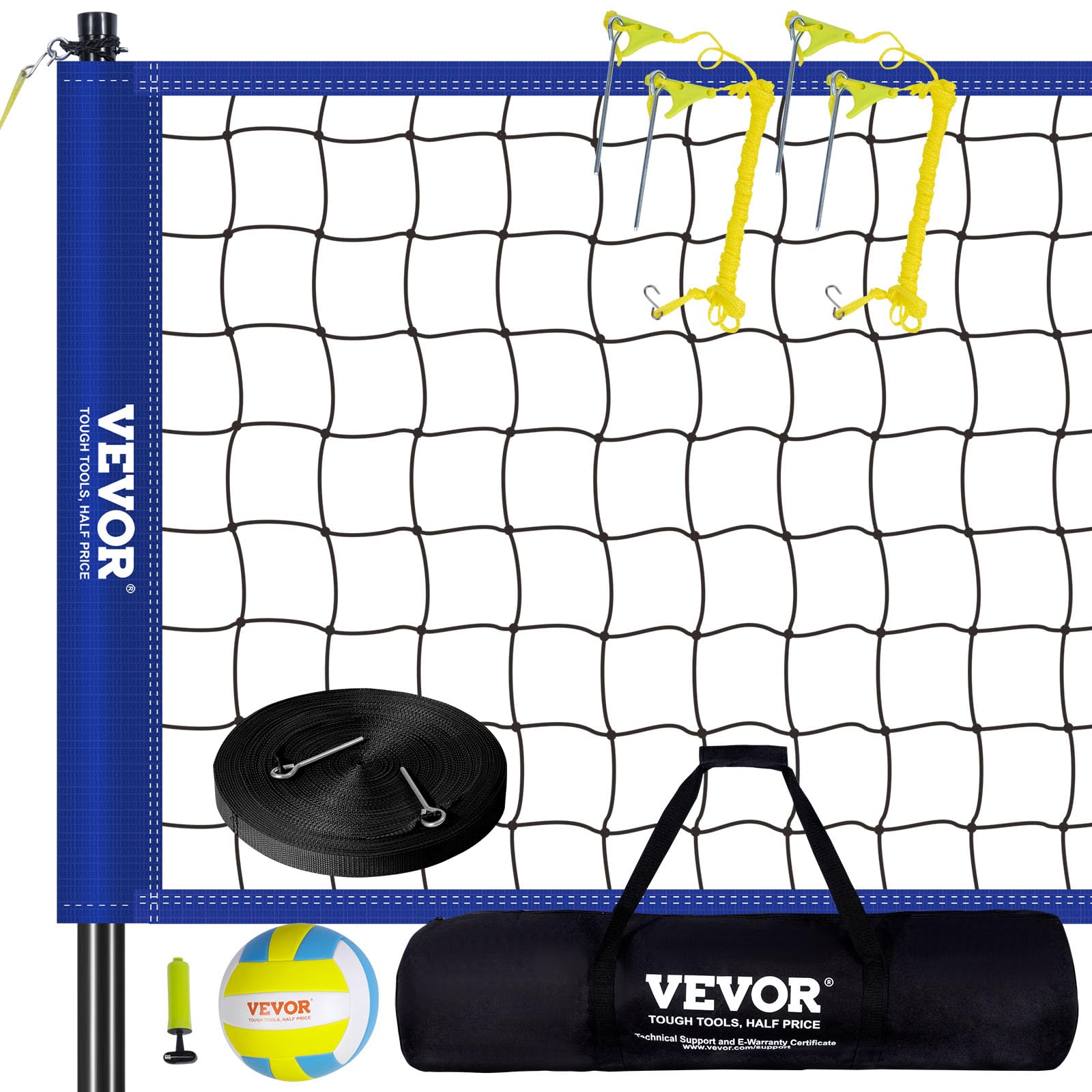VEVOR Outdoor Portable Volleyball Net System, Adjustable Height Steel Poles, Professional Volleyball Set with PVC Volleyball, Pump, Carrying Bag, Heavy Duty Volleyball Net for Backyard, Beach, Lawn VEVOR