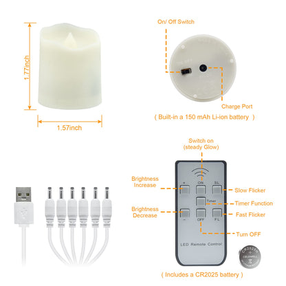 Rechargeable LED Tea Lights USB Flameless Warm White Votive Candles with Remote Battery Flickering Tealights Candle for Halloween Christmas Romantic Home Decoration (6 Packs,Warm White) 🍁 All In One Marketplace Canada
