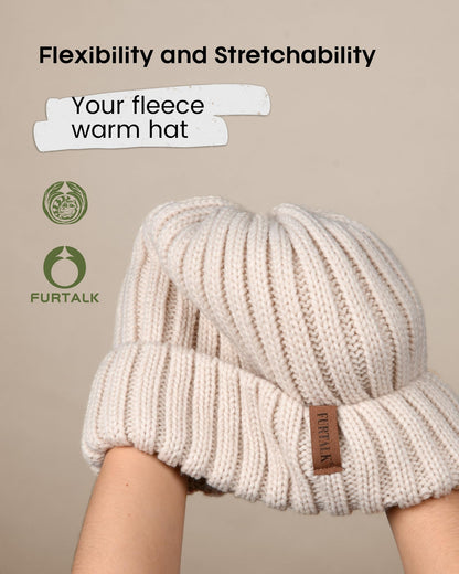 FURTALK Knit Beanie Hats for Women Men Double Layer Fleece Lined Chunky Winter Hat Beige 🍁 All In One Marketplace Canada