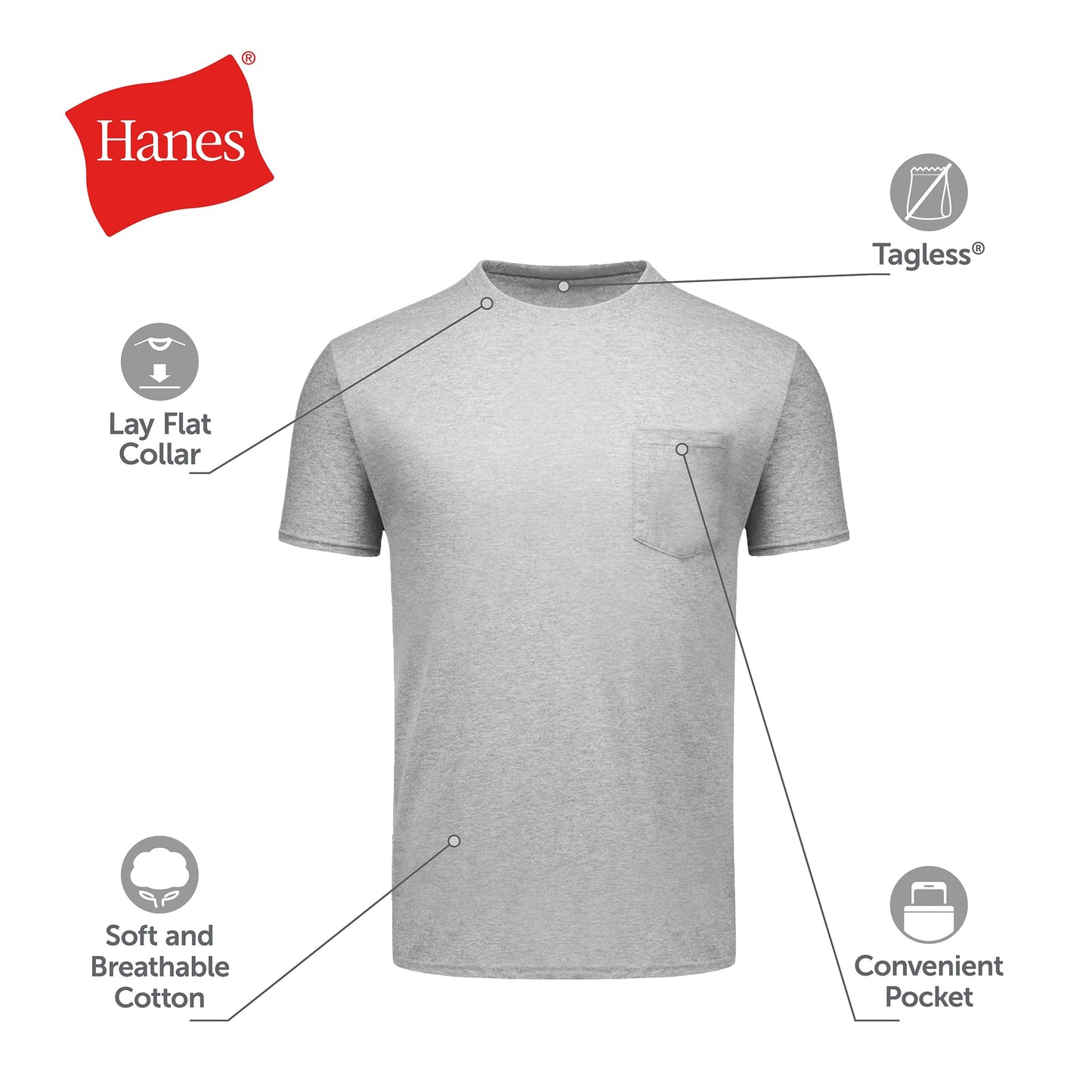 Hanes Men's Pocket Undershirt Pack, Cotton Crew Neck T-Shirt, Moisture Wicking Tee, Assorted 6-Pack, Grey Heather, Black, Hiker Green Heather, White, Navy, Blue Heather, X-Large 🍁 All In One Marketplace Canada