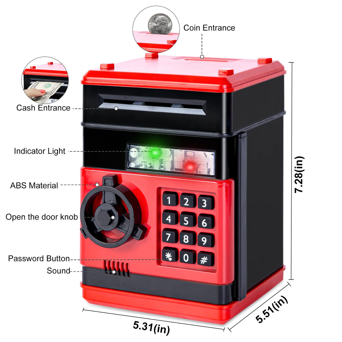 Refasy Children Toy for 5-7 Year Old Girls,Piggy Banks Toy for 8-16 Year Old Girls Boys Birthday Gifts Toy Gifts for Kids Coin ATM Electronic Piggy Banks Toys Great Christmas Ideas for Kids Red 🍁 All In One Marketplace Canada