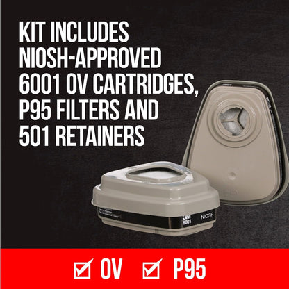 3M Pro Half Facepiece Reusable Respirator All-in-One Kit, Paint Protection - Advanced Comfort, M (1 Mask, 1-pair Cartridges, 2-pair Filters and 1-pair Retainers) 3M