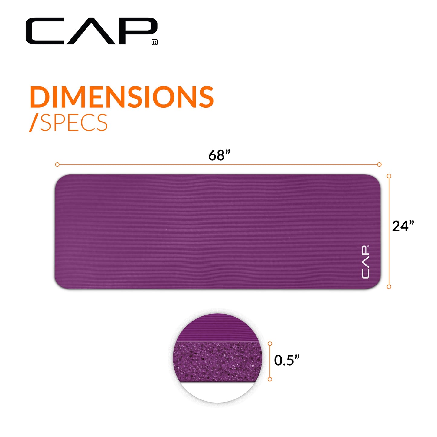 Tapis de yoga et d'exercice haute densité CAP Barbell avec sangle, 68"x24" 12mm - Bordeaux
