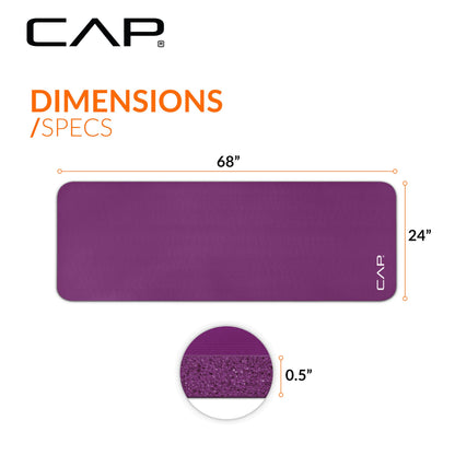 Tapis de yoga et d'exercice haute densité CAP Barbell avec sangle, 68"x24" 12mm - Bordeaux