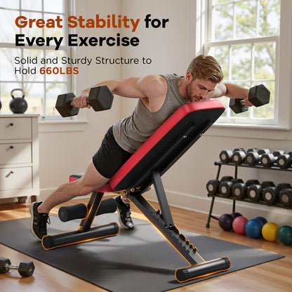 NICEPEOPLE Foldable Basic Weight Bench for Home Gym, Workout Bench with 8 Backrests, 660LBS Weight Capacity Adjustable Bench - Available at All In One Marketplace Canada