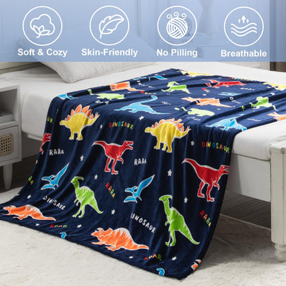 Dinosaur Gifts Toys for Boys Girls - Glow in The Dark Dino Blanket Best Christmas Birthday Valentines Easter Presents for Kids Age 1 2 3 4 5 6 7 8 9 10 Year Old Child Teen Toddler Soft Throw 50"x60" 🍁 All In One Marketplace Canada