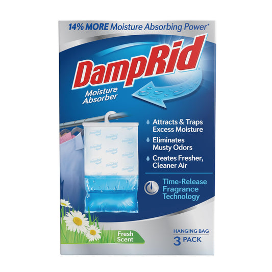 DampRid Fresh Scent Hanging Moisture Absorber, 16 oz., 3 Pack - Eliminates Musty Odors for Fresher, Cleaner Air, Ideal for Closet, 14% More Moisture Absorbing Power*- Blue - Available at All In One Marketplace Canada