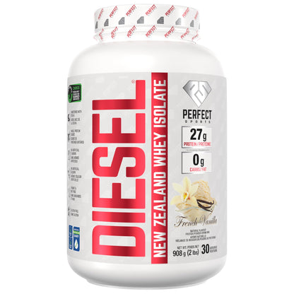 PERFECT SPORTS Diesel New Zealand Whey Isolate Protein Powder | 27g Grass Fed Protein, Zero Carbs & Fat | Keto Friendly, Naturally Flavoured, Gluten Free | 2LB (French Vanilla) - Available at All In One Marketplace Canada