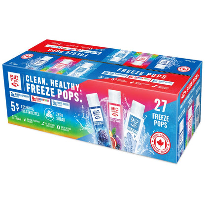 BioSteel Electrolyte Freeze Pops, 27 Count – Zero Sugar Sports Hydration, 5 Essential Electrolytes, No Artificial Colours or Sweeteners, Caffeine-Free | Blue Raspberry, Rainbow Twist & White Freeze