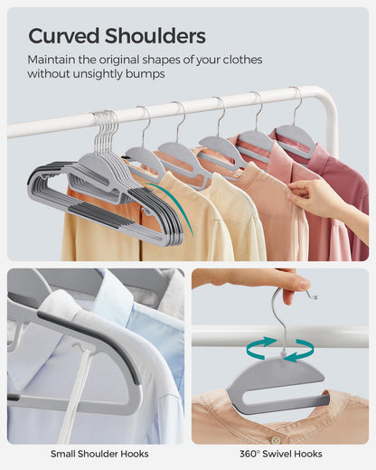 SONGMICS 50 Pack Coat Hangers, Heavy-Duty Plastic Suit Hangers, S-Shaped Opening, Non-Slip, Space-Saving, 360º Swivel Hook, 16.3 Inches Long, Light Gray and Dark Gray UCRP41G-50 SONGMICS