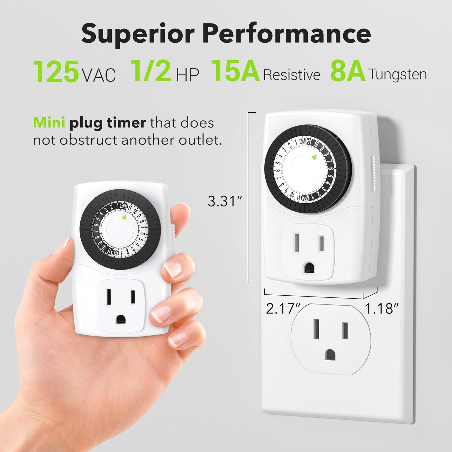 BN-LINK BND-60/U47 Indoor Mini 24-Hour Mechanical Outlet Timer, 3-Prong, 2-Pack - Available at All In One Marketplace Canada