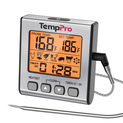 TempPro Digital Meat Thermometer for Cooking and Grilling, BBQ Food Thermometer with Backlight and Kitchen Timer, Grill Temperature Probe Thermometer for Smoker, Oven, Baking,Oil(Previously ThermoPro) - Available at All In One Marketplace Canada