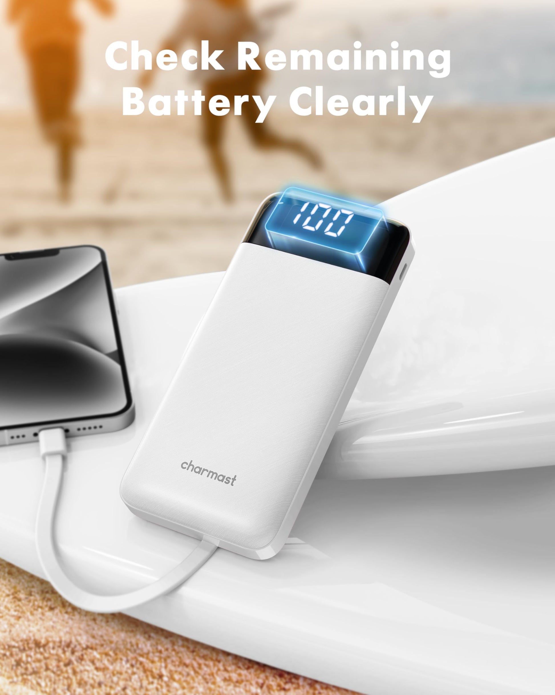 Charmast Portable Charger with Built in Cables, Power Bank with Cords Wires, Slim 10000mAh Travel Battery Pack 6 Outputs 3 Inputs 3A Fast Charging for Samsung Google Pixel LG Moto iPhone iPad - Available at All In One Marketplace Canada