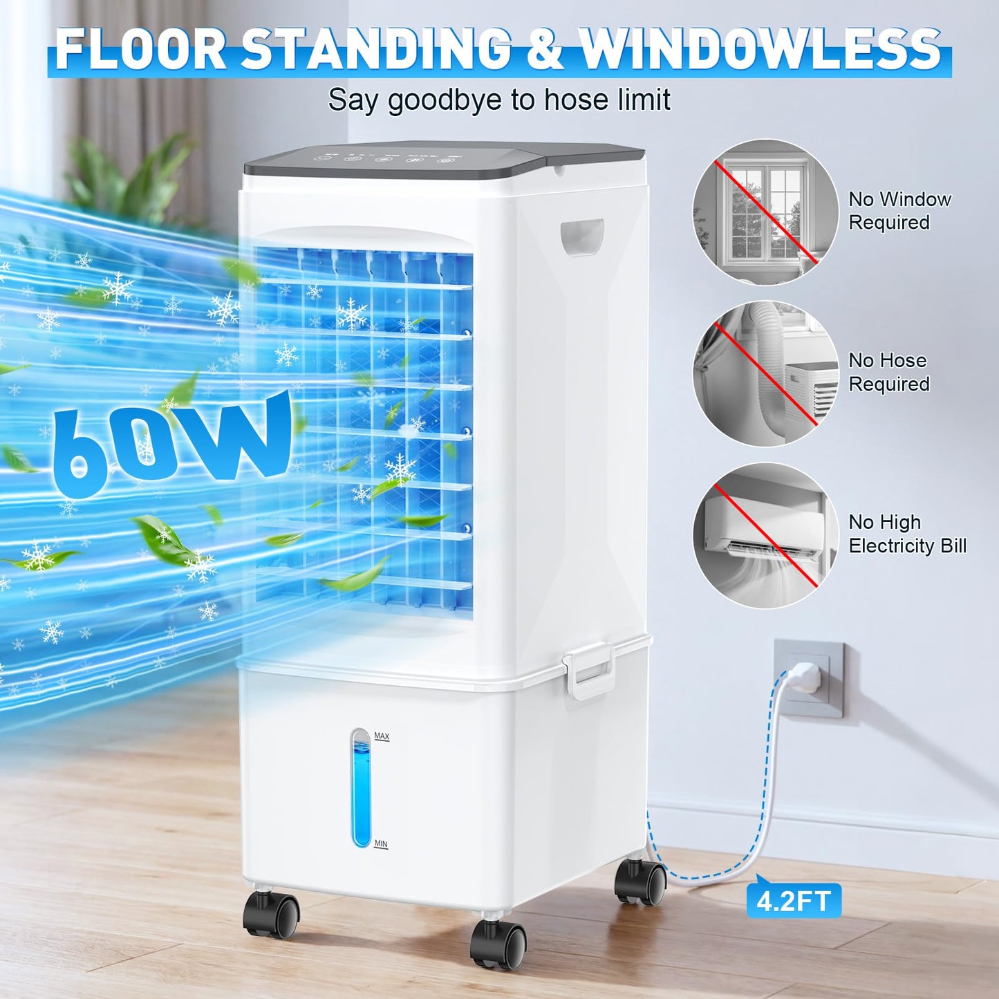 Portable Air Conditioner, 9.5L Portable AC Unit, 24H Fast Cooling, 3 Speeds Cooling Fan, Quiet Air Conditioner Portable w/7H Timer & Remote, Evaporative Air Cooler for Bedroom Home Office - Available at All In One Marketplace Canada