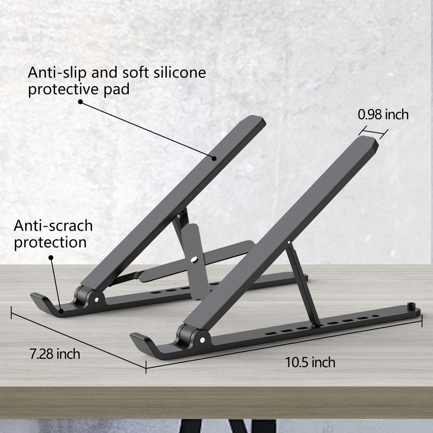 Laptop Stand for Desk, Adjustable Laptop Riser ABS+Silicone Foldable Portable Laptop Holder, Ventilated Cooling Pad Notebook Stand for 10-15.6” Laptops,Tablet-Black - Available at All In One Marketplace Canada