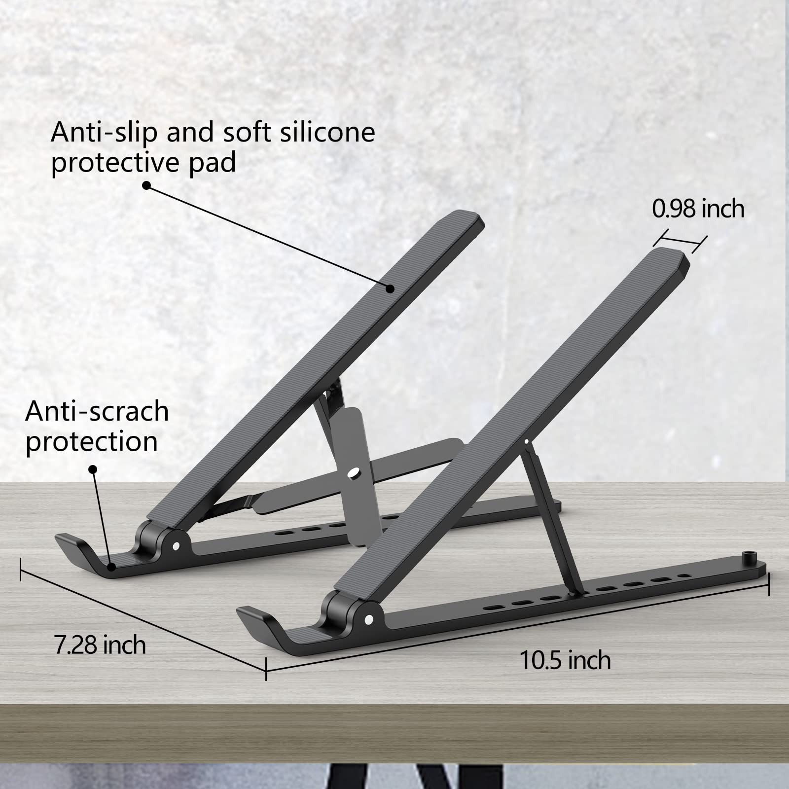 Laptop Stand for Desk, Adjustable Laptop Riser ABS+Silicone Foldable Portable Laptop Holder, Ventilated Cooling Pad Notebook Stand for 10-15.6” Laptops,Tablet-Black - Available at All In One Marketplace Canada