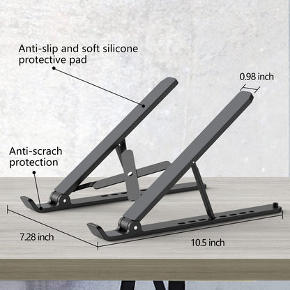 Laptop Stand for Desk, Adjustable Laptop Riser ABS+Silicone Foldable Portable Laptop Holder, Ventilated Cooling Pad Notebook Stand for 10-15.6” Laptops,Tablet-Black - Available at All In One Marketplace Canada