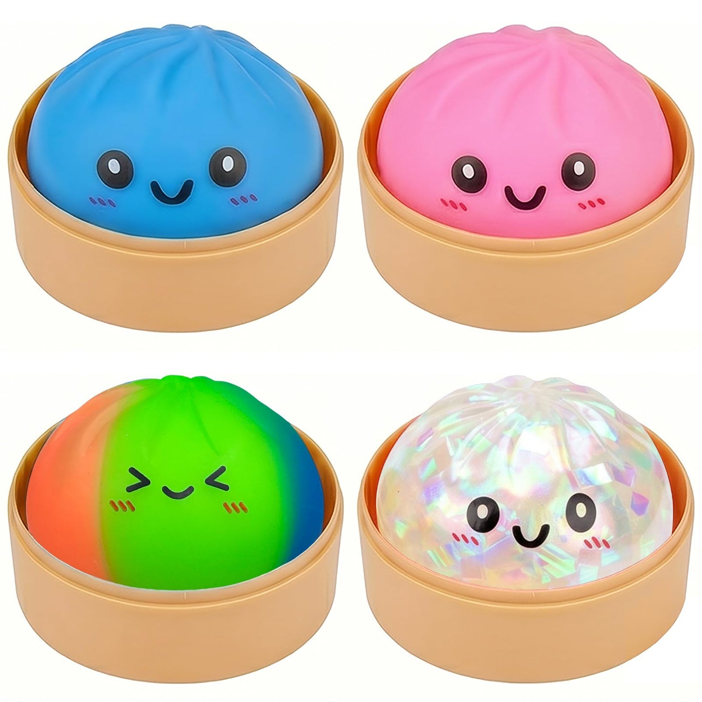 Dumpling Squishy Toys, 4 Pack Slow Rising Glitter Squishies, Cute Squishy Dumpling Stress Ball Squeeze Toys, Fidget Sensory Squishy Food for Kids Adults, Easter Basket Stuffers(Colorful)